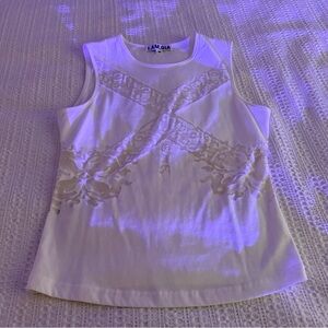 I.AM.GIA Ivory Sleeveless Lace Appliqué Top | Distressed Detail | Size M